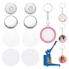 10 Sets Button Maker Supplies 32mm / 1.26 Inch Blank Keychain Button Parts, Pink