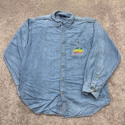 Vintage 24 Pit Crew Denim Button Shirt XL Racing NASCAR Embroidered Chambray