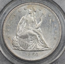 1860-O Seated Liberty Dollar PCGS MS62 Gorgeous Luster! #7GHU