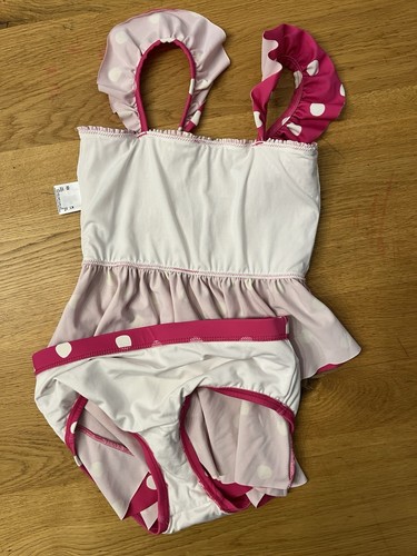 Hanna Andersson Smocked 2 Piece Swim Set, Size 130 | US 8 Hot Pink White Dot - Picture 6 of 7