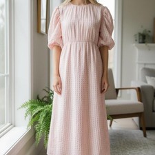 GINGHAM & HEELS NWT Plus PinkSplice Texture Tallah MidiMax Puff Sleeve Dress-20