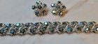 Vintage B.S.K Iridescent AB Aurora Borealis Crystal Clip Earring Bracelet Set — photo 7