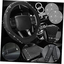 10 Pcs Bling Car Accessories Set for Women Rhinestones Leather Black