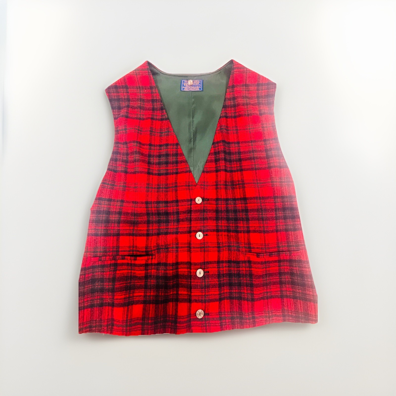 Vintage Pendleton Virgin Wool Vest Red Plaid Men’s Size S Small Women's L Large