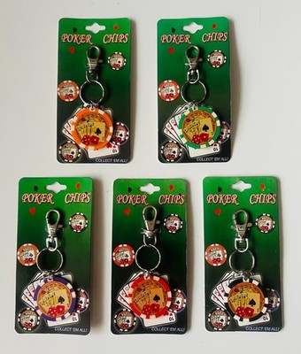 2PC Poker Chips Keychain & Ring w/ Belt Clasp   Multi-Color   Random Colors