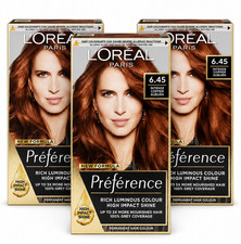 3 PACK L'OREAL PREFERENCE HAIR DYE 100% GREY COVERAGE INTENSE COPPER AUBURN 6.45
