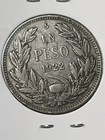 1922 So CHILE UN PESO VF Santiago Mint — photo 2