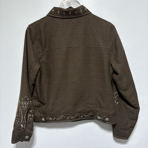 Carole Little Blazer Womens L Petite Brown Embroidered Silk Blend Button Front - Picture 7 of 9