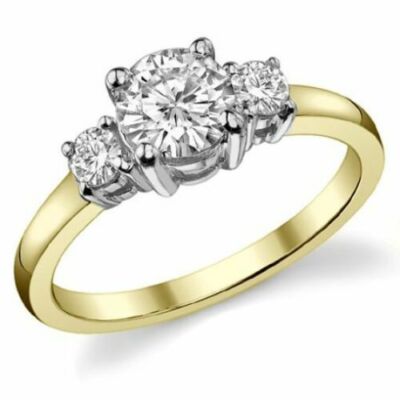 14K Yellow & White Gold 1.25CT Forever One  Moissanite 3-Stone Ring SIZE 6.5