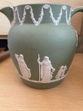 Wedgwood Green Jasperware Pitcher Jug Greek Mythology, 1955,