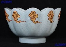 6.8"Song Dynasty ru kiln porcelain flowers Butterfly lotus Tea cup Bowl Bowls