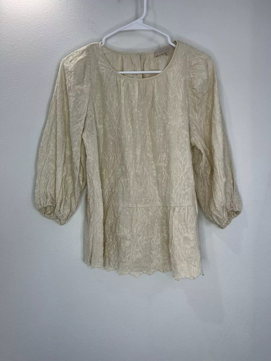 Vanessa Bruno Womens Blouse Shirt Top Size 40 38 8 6 Cream Embroidered Floral