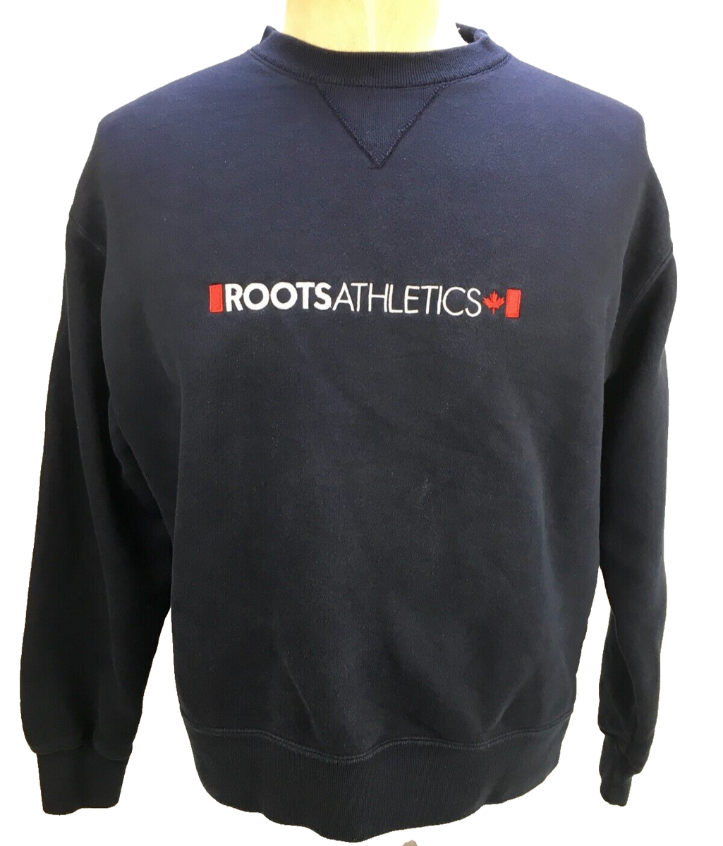Roots Canada Men's LARGE Long Sleeve Embroidered Pullover Navy