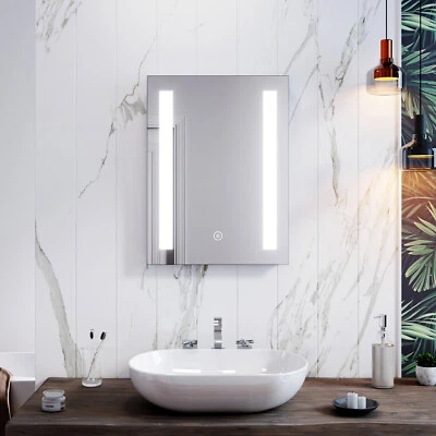 LED Bathroom Mirror With Illuminated Lights Touch Sensor Wall Mounted 450x600mm