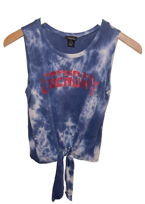 Rue 21 Tank Top Women Medium Blue White Tie Dye Sleeveless Hippie Patriot Shirt 