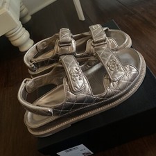CHANEL metallic bronze rose gold Dad Sandals Size 38.5