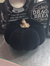 Tk Maxx Halloween Gothic Black Velvet Feel Pumpkin Ornament Decoration 