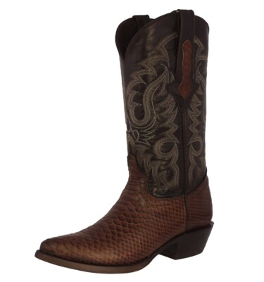 Mens Western Cowboy Boots Brown Snake Python Print Leather J Toe Rodeo Botas