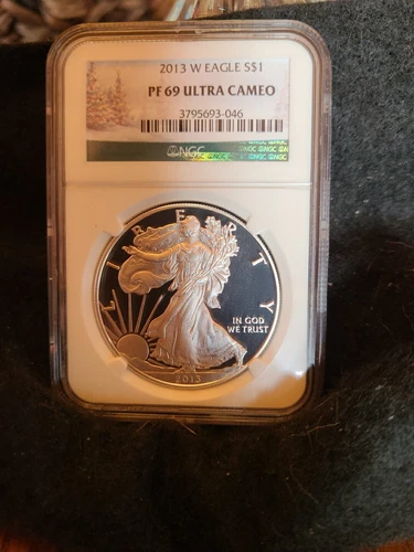 2013-W NGC PF69 ULTRA CAMEO SILVER EAGLE PROOF *RARE GREEN WINTER LABEL* 🎄
