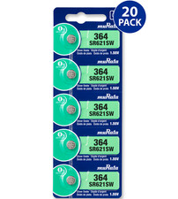 Murata 364 SR621SW Silver Oxide Watch Battery 20 Count - Replaces Sony 364