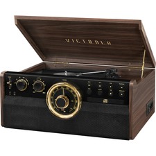 Victrola 6-in-1 Wood Bluetooth Mid Century Record Player 3-Speed Turntable with 