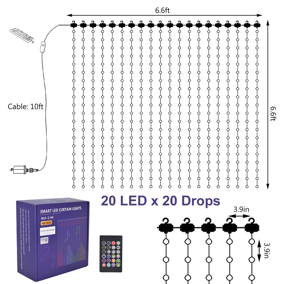 400 LED Smart Curtain Lights Color Changing DIY Hanging Fairy String ...