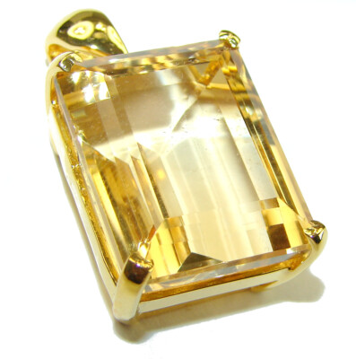 Vintage Design Genuine 44.5 carat Lemon Quartz  18K Gold over .925 Sterling Silv
