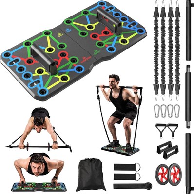 Professional Push Up Board with Pilates Stick & Accessories - 300 lbs Capacity