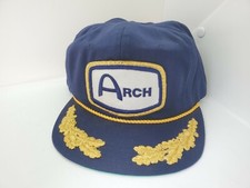 Vintage 1980s Arch Mineral Corporation Patch Blue Strapback Hat Cap USA Made
