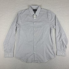 Express 1MX Shirt Mens Large Gray Striped Slim Stretch Cotton Button Up NWT NEW
