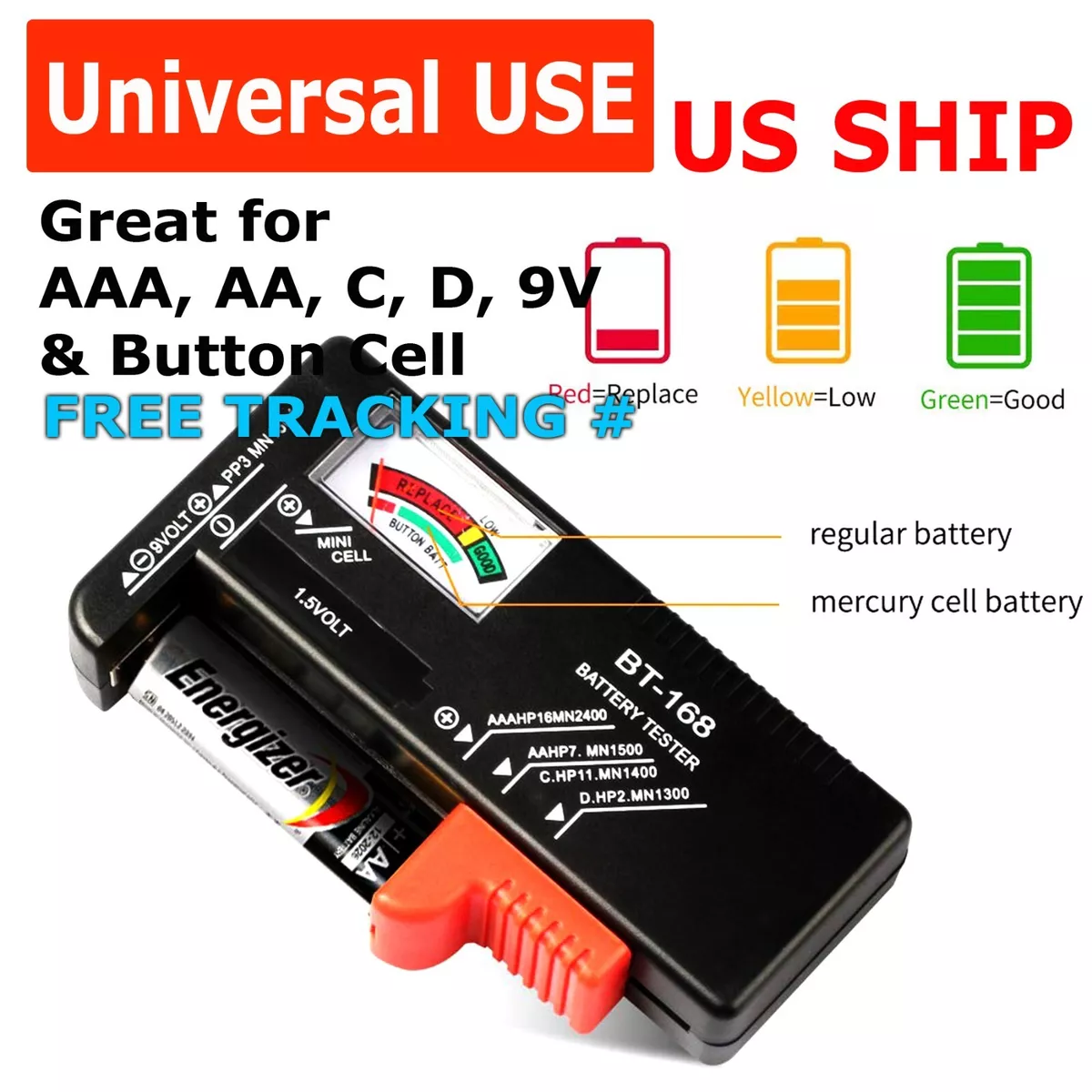 Battery Tester for AA/AAA/C/D/9V Batteries