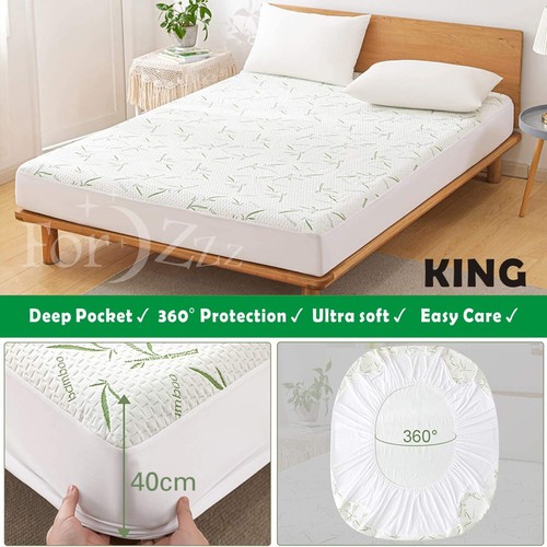Bamboo Mattress Protector Waterproof Topper King Single D Queen Super King Cover - Picture 16 of 20