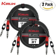 2-PACK Kirlin 3FT Light Gear Dual 1/4" TRS to Same Patch Cable LGA-408-03