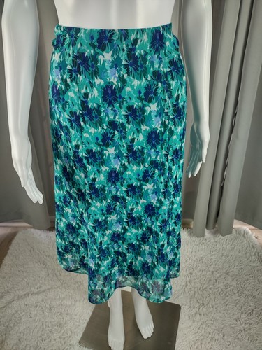 Gonna donna Jones Wear blu, verde floreale foderata con zip laterale A-Line taglia 12 (nuova con etichette) - Foto 2 di 11