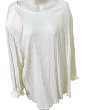 Melrose Womens Top 2X White Round Neck Pleated Long Sleeve Blouse NWT