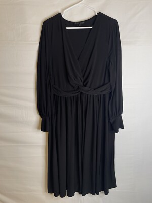 Eloquii Womens Size 16 Faux Wrap Dress Black Midi 1582
