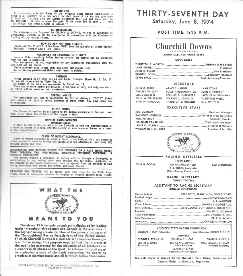 Programa Churchill Downs 1974 ~ Reunión de primavera ~ 8 de junio ~ The Julep Cup Handicap Foto 2 de 3