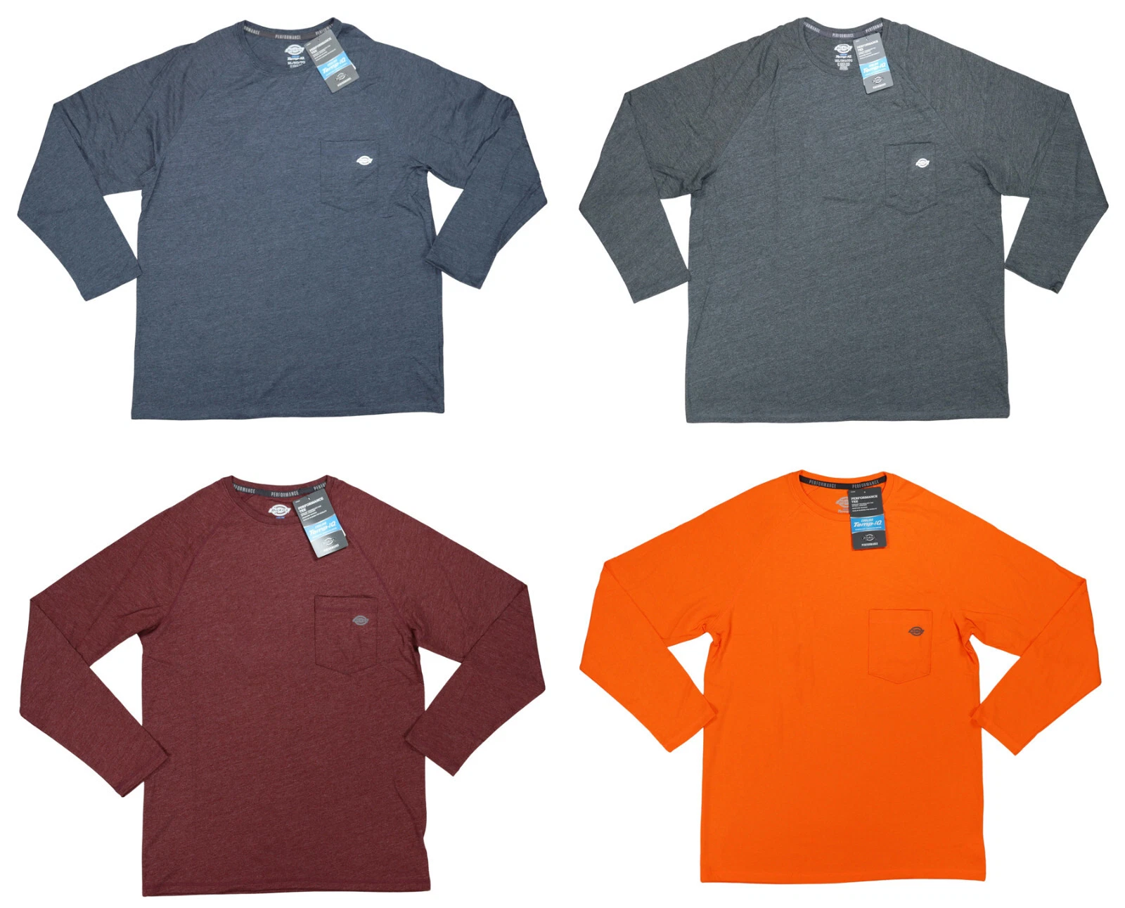 Dickies Long Sleeve Crew Neck Chest Pocket Temp IQ Performance Mens T-Shirt NWT