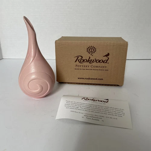 HTF Rookwood Pottery Bud Vase Salmon Pink Coral Swirl W/ OG Box 101060