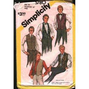 Vintage Simplicity 5780 Mens Lined Vests Sewing Pattern Size 42 Chest CUT 1982