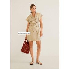 Mango Women Beige Basal Trench Blazer Summer Mini Dress BNWT Small