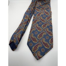Vintage Burberrys of London Silk Blend Paisley Tie Blue Yellow Burgundy Men