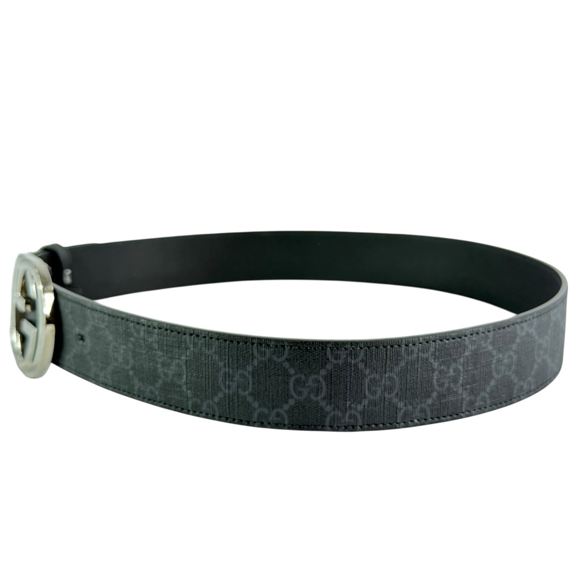 GUCCIグレーベルト GUCCI Gray Canvas Black Leather Supreme GG Interlocking Buckle
