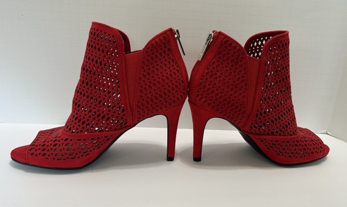 NEW Unisa Heels Womens Red Faux Suede Gold Zip Peep Toe Booties Unsayvi Size 8M - Picture 7 of 13
