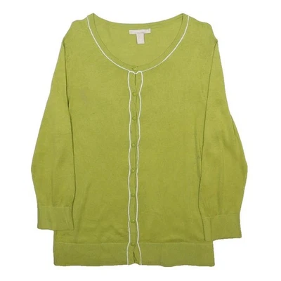 BANANA REPUBLIC Pull Coupe Boutonnée Vert Uni Col Rond Maille L - Photo 1/4