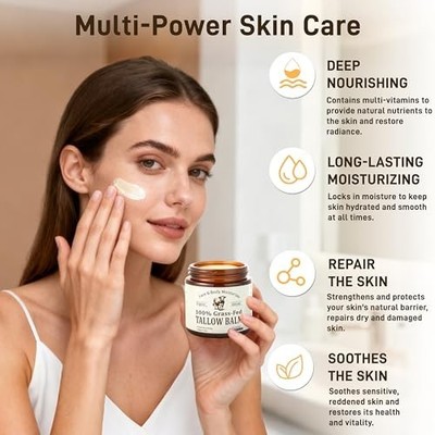 Beef Tallow cream for Skin & Face, Organic Grass Fed Beef Tallow Balm, Unscented