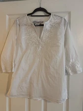 Gretchen Scott Designs Cotton Embroidered Trim Tunic White Sz M EUC