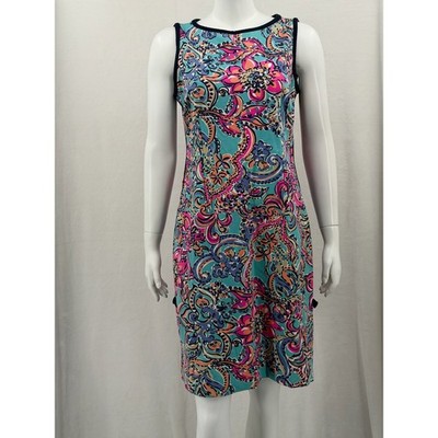 Lilly Pulitzer Dress Womens Large Francesca Shift Aqua Bait & Switch Resort