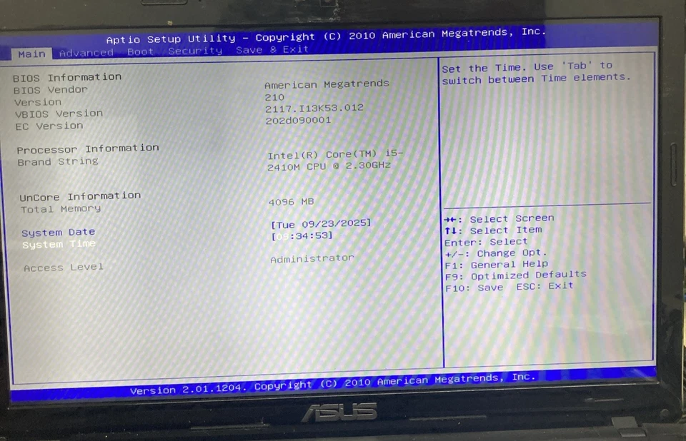 ASUS K53E Intel Core i5-2410 2.3GHz 4GB RAM SIN HDD Arranca al BIOS - Imagen 2 de 4