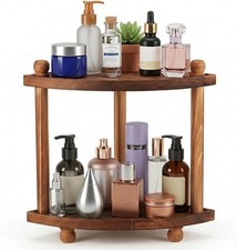 2-Tier Bathroom Organizer Countertop Corner Shelf Wooden Vanity Makeup Storage